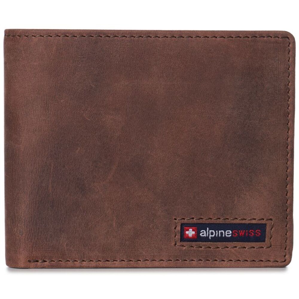Alpine Swiss Mens Commuter RFID Bifold Wallet 2 ID Windows Divided Bill Section